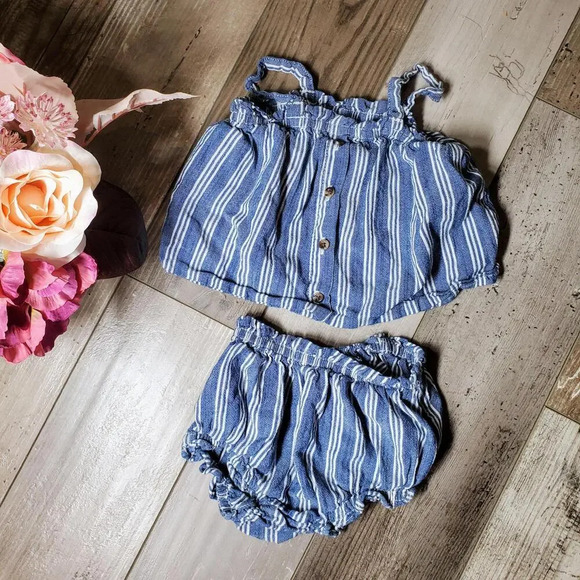 Old Navy Matching Blue & White Striped Summer Outfit Baby Girl Size 6-12M - Picture 1 of 6